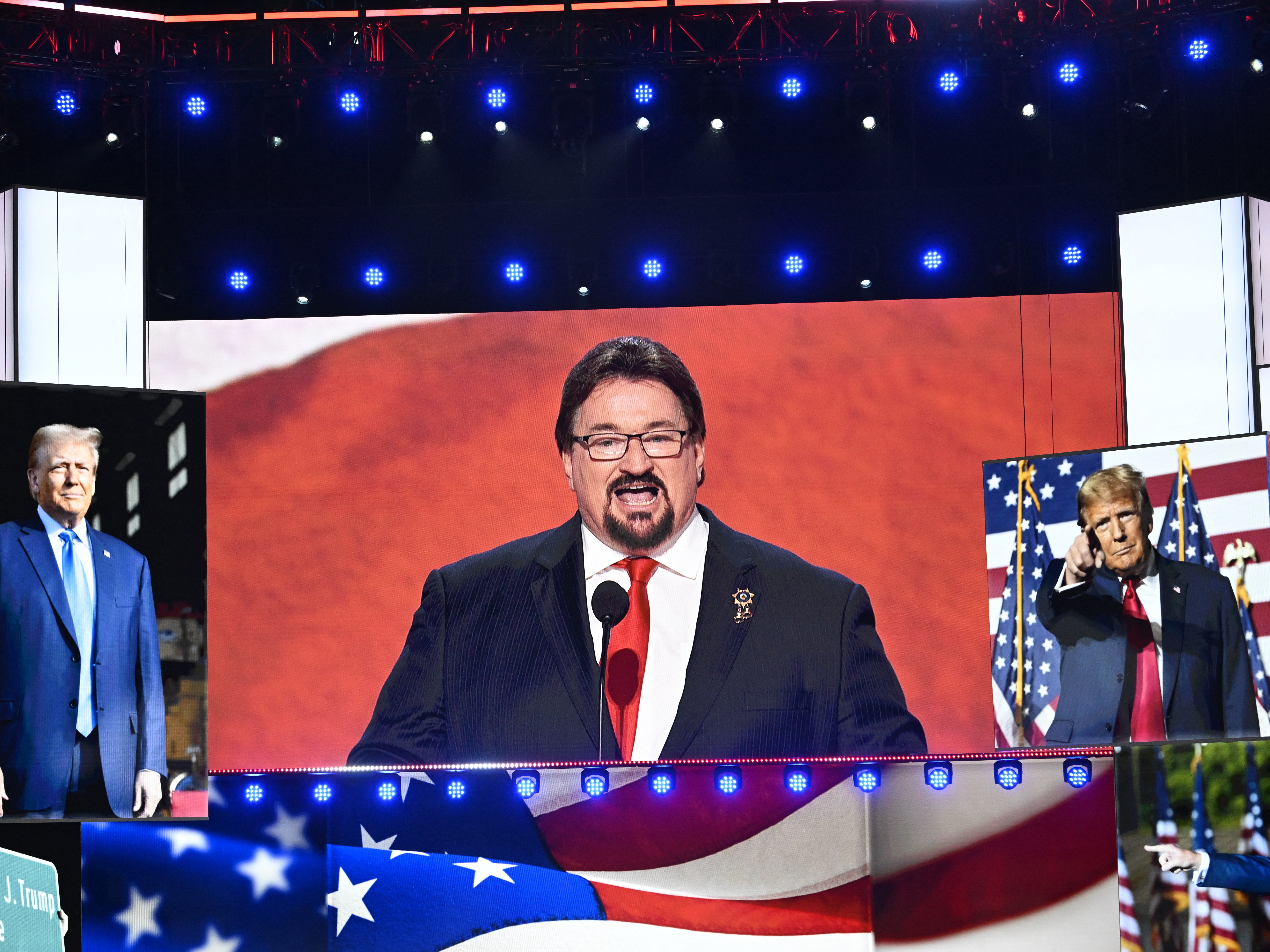 Nevada Republican Party Chair Michael McDonald, one of the 2024 presidential electors facing felony charges related to the 2020 "fake electors" scheme, speaks during the Republican National Convention at the Fiserv Forum in Milwaukee in July.