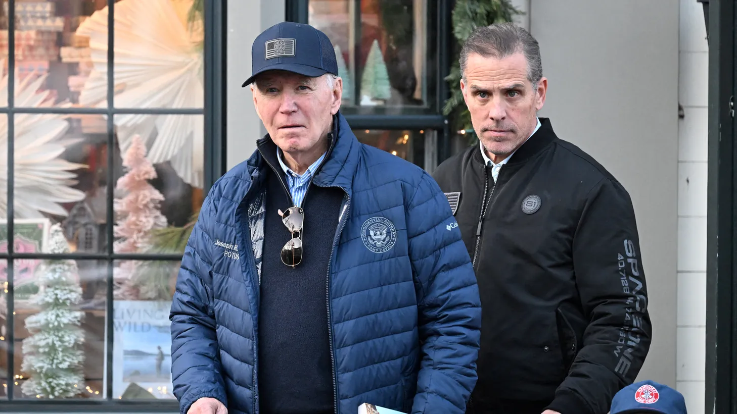 President Joe Biden, son Hunter Biden, and grandson Beau Jr. walk out of a bookstore in Nantucket, Massachusetts on November 29, 2024.