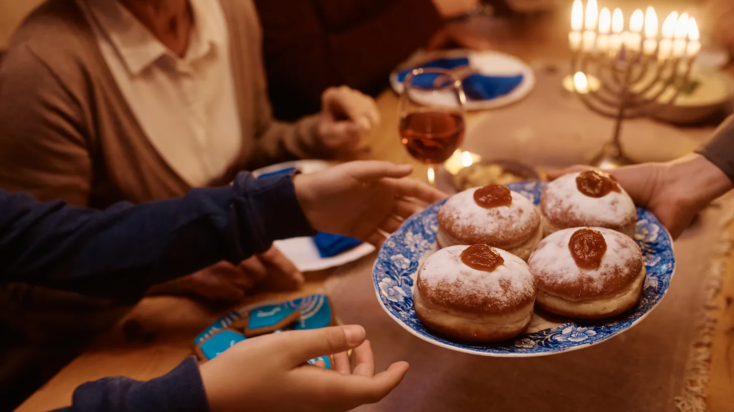 Jelly donuts, or sufganiyot, are a traditional Hanukkah treat.