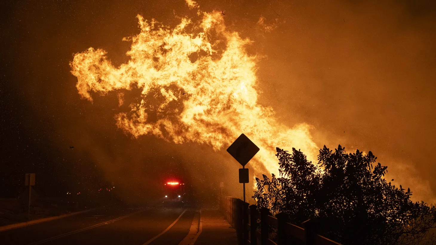 The Franklin Fire overtakes Civic Center Way in Malibu, California, December 9, 2024.